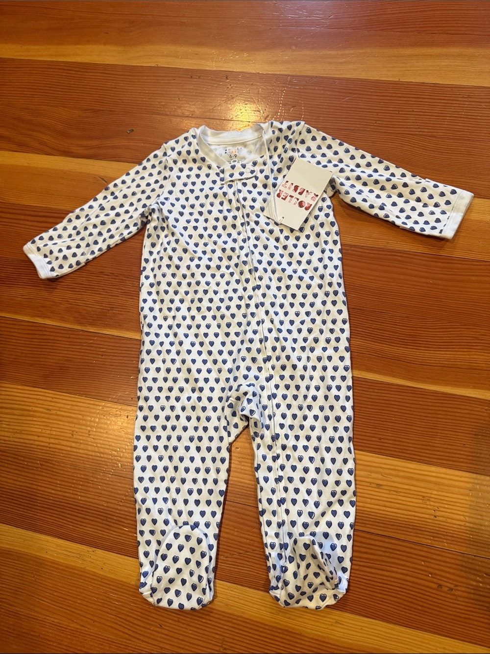 Roller Rabbit White Footed One-Piece with Navy Heart Print